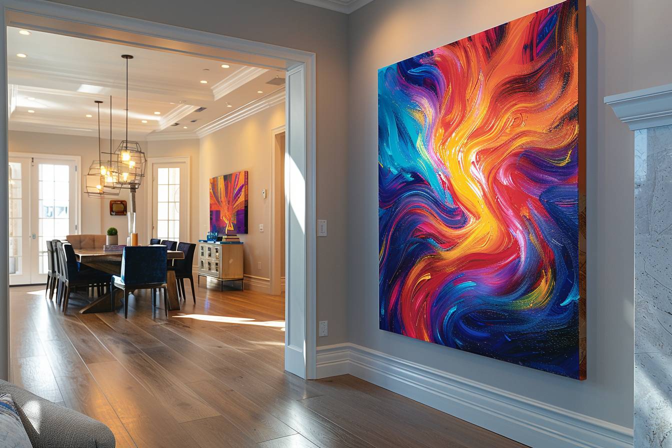 Palette de couleurs harmonieuses dans un salon ouvert illustrant l'art de combiner les peintures pour une maison accueillante